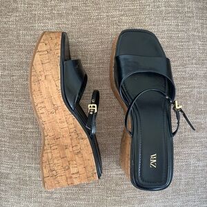 Zara chunky platform cork wedge sandals size 37